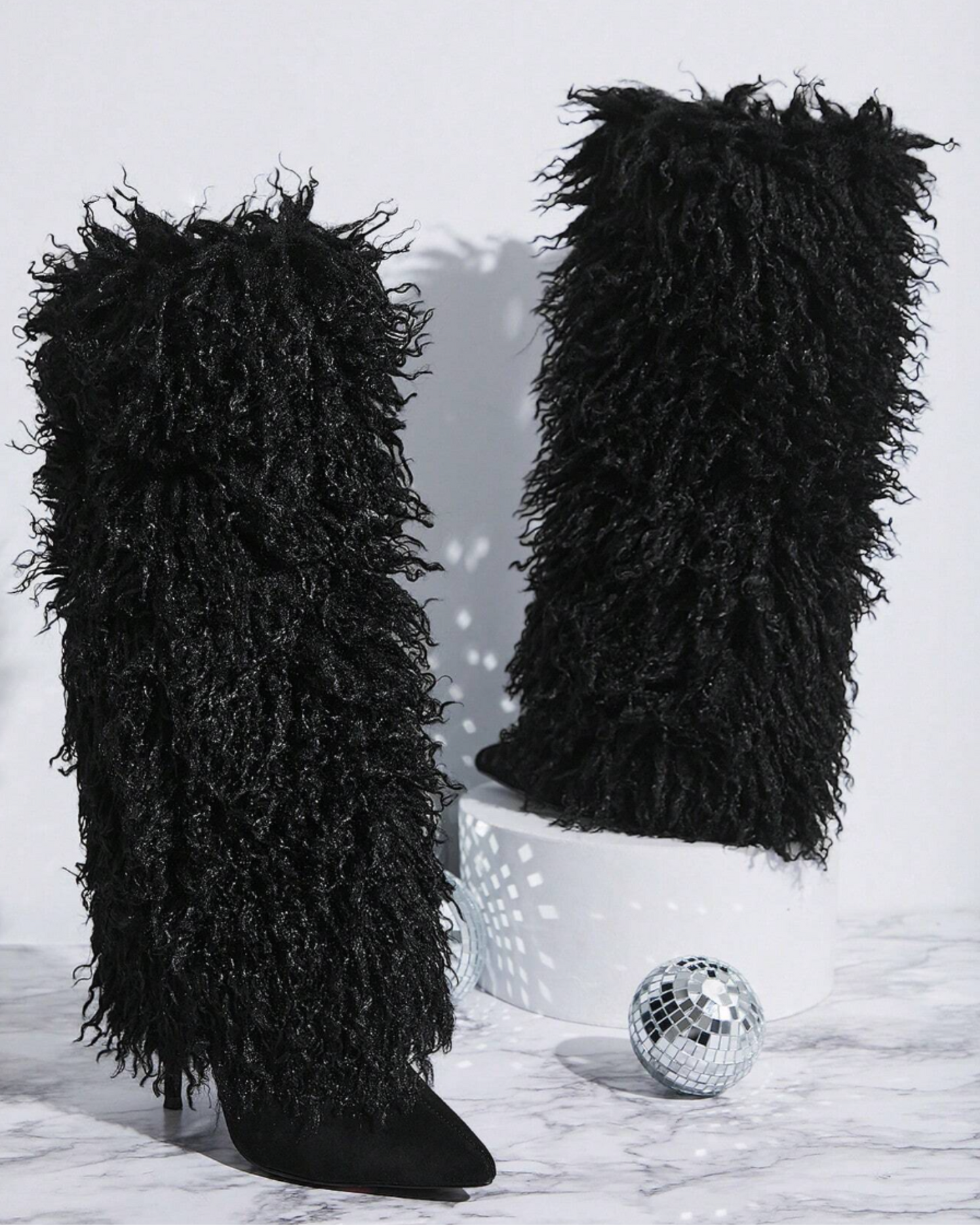 Kai Feather Knee High Boots In Black
