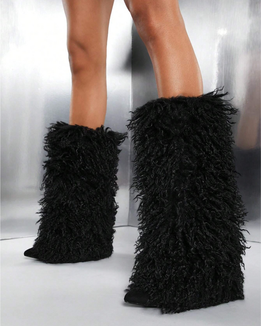 Kai Feather Knee High Boots In Black