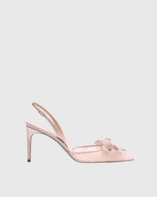 Karla Rhinestone Flower Lace Slingback Pumps