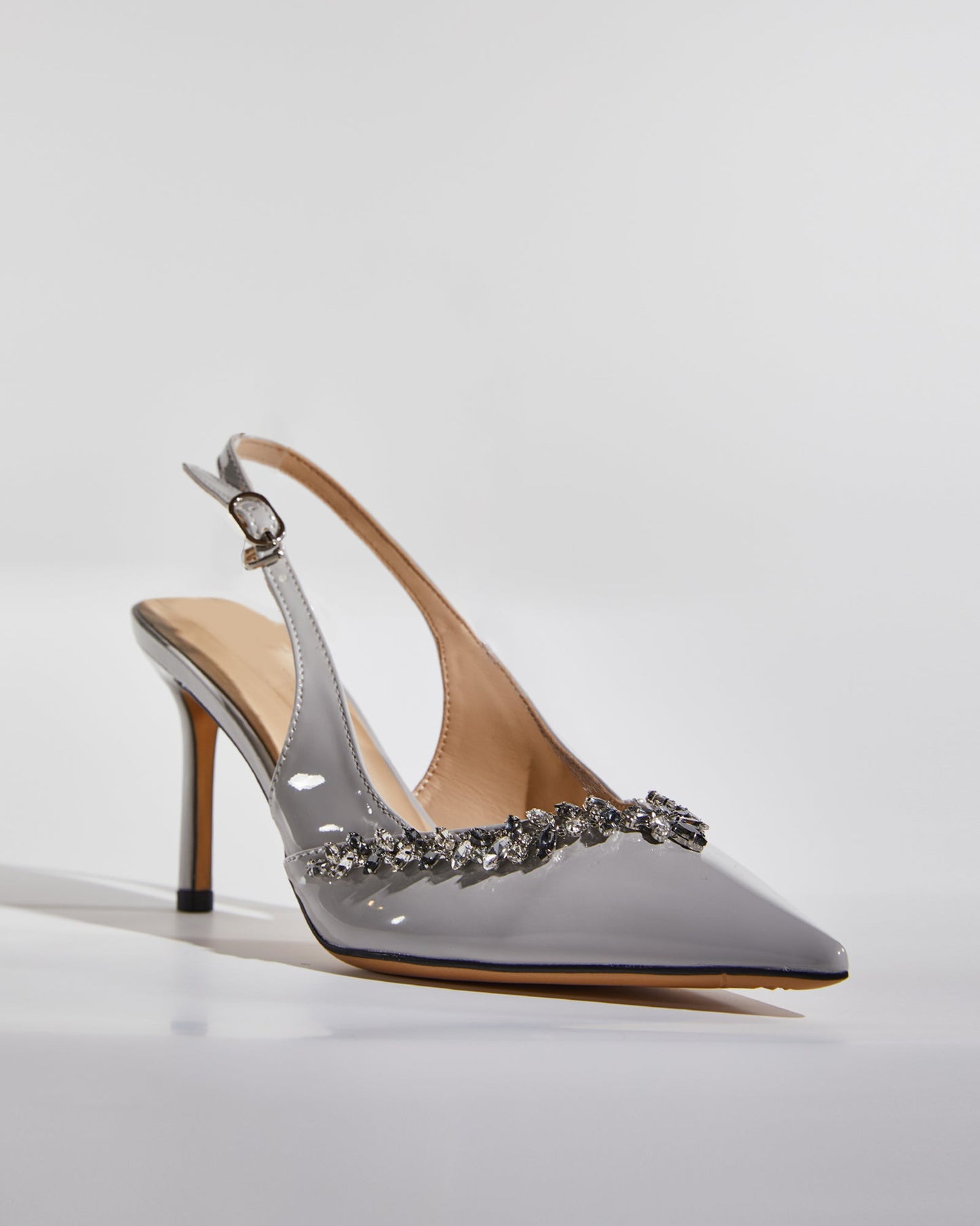 Kay Rhinestone Vine Slingback Pumps In Grey