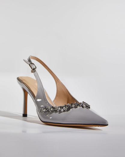 Kay Rhinestone Vine Slingback Pumps In Grey