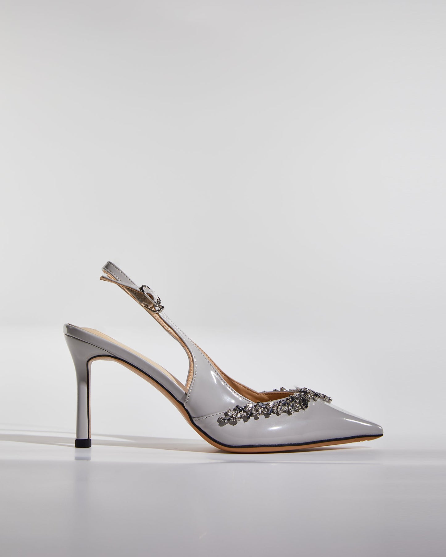 Kay Rhinestone Vine Slingback Pumps In Grey