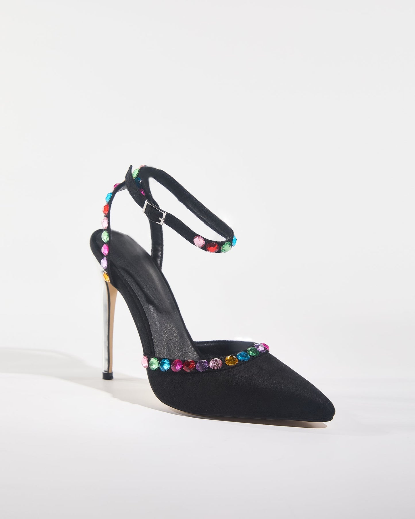Kaya Rainbow Rhinestone Strap Pumps In Black