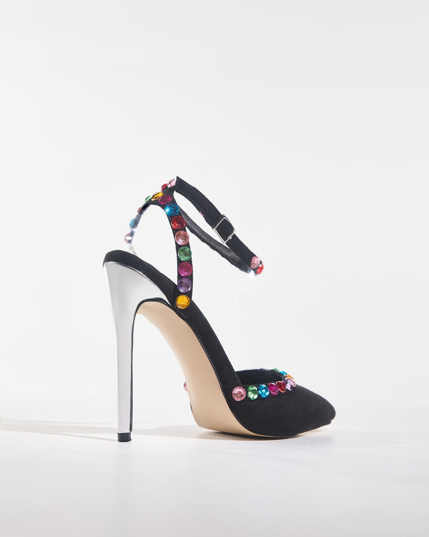 Kaya Rainbow Rhinestone Strap Pumps In Black