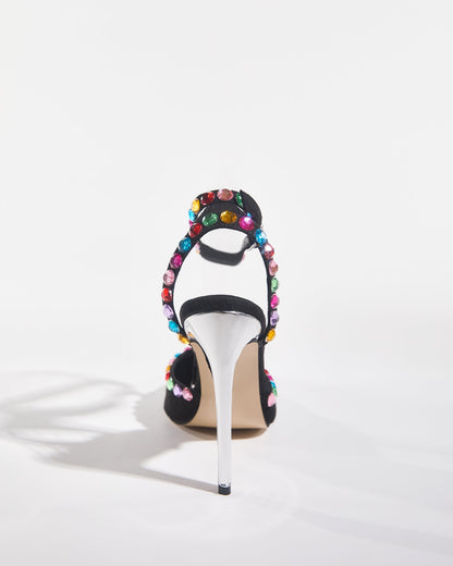 Kaya Rainbow Rhinestone Strap Pumps In Black