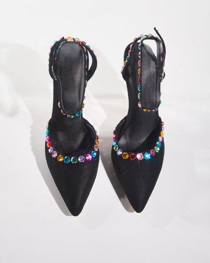Kaya Rainbow Rhinestone Strap Pumps In Black