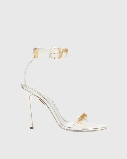 Kayla Metallic Tape Measure Strap Sandals