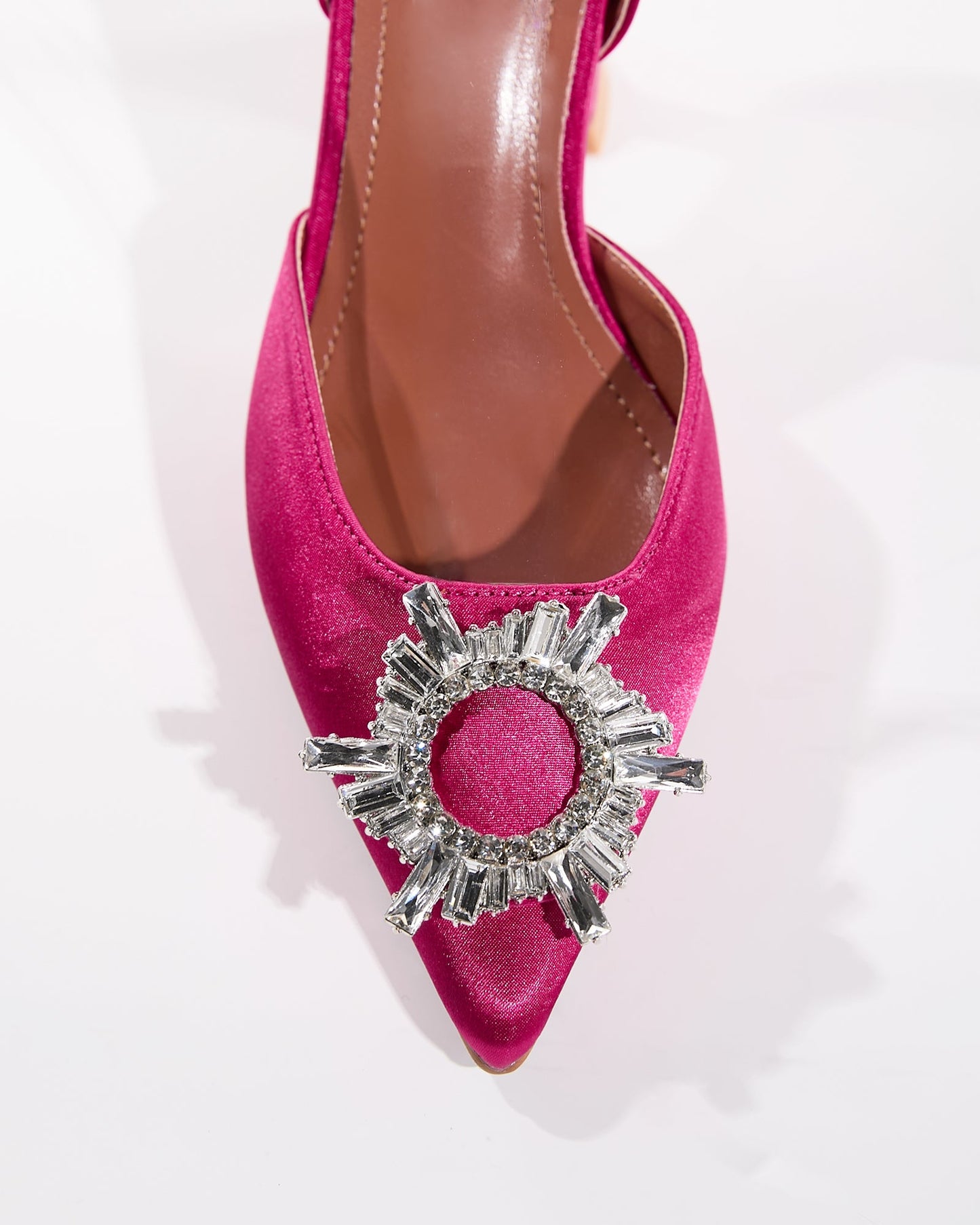 Desideria Rhinestone Slingback Flared Heels In Hot Pink
