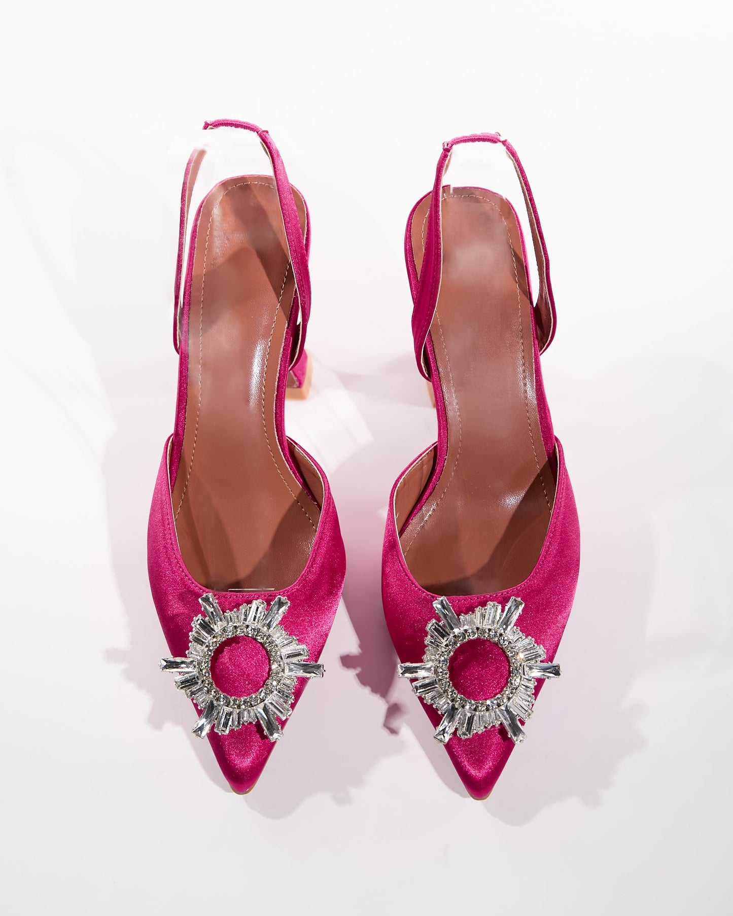 Desideria Rhinestone Slingback Flared Heels In Hot Pink