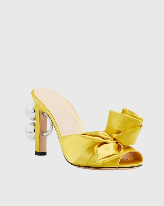 Keily Satin Flower Mules In Yellow
