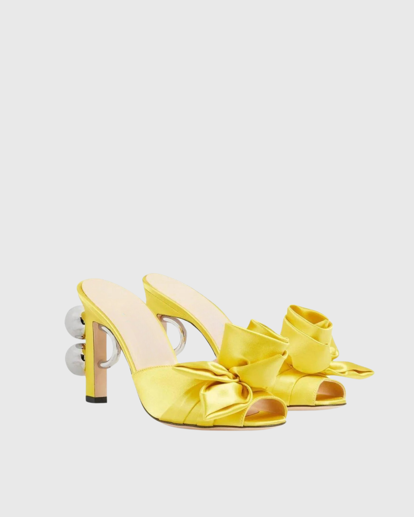 Keily Satin Flower Mules In Yellow