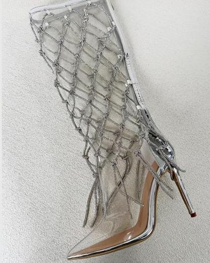 Keira Sparkle Woven Fringe Pvc Knee High Boots