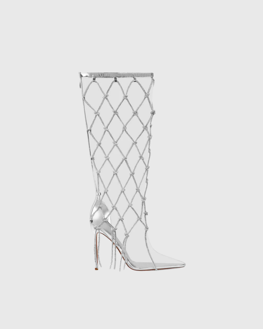 Keira Sparkle Woven Fringe Pvc Knee High Boots