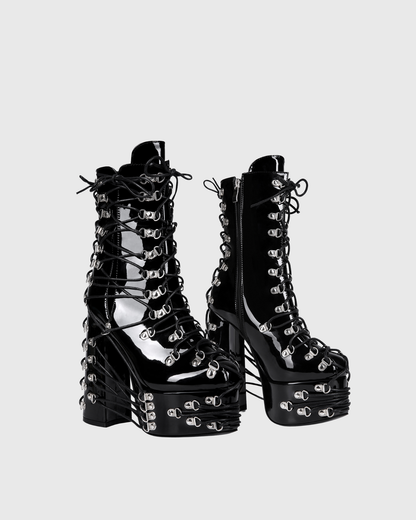 Kerrie Buckle Lace Up Platform Mid Calf Boots