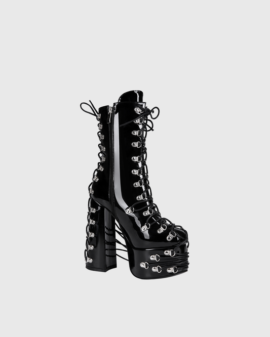 Kerrie Buckle Lace Up Platform Mid Calf Boots