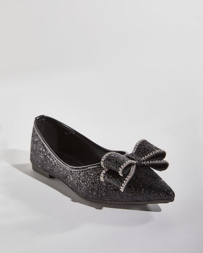 Kia Sparkle Bow Sequin Flats In Black