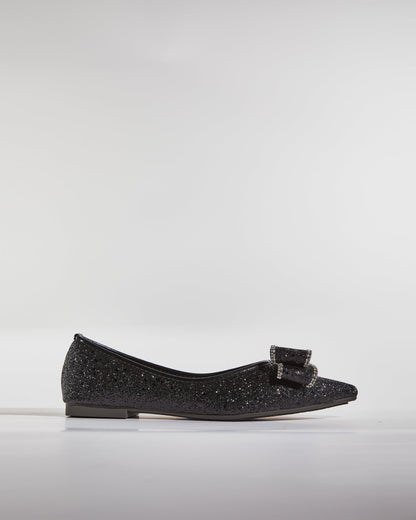 Kia Sparkle Bow Sequin Flats In Black