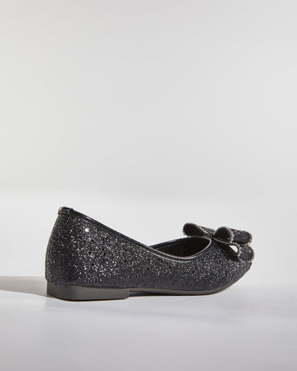 Kia Sparkle Bow Sequin Flats In Black