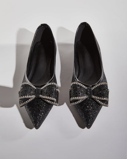 Kia Sparkle Bow Sequin Flats In Black