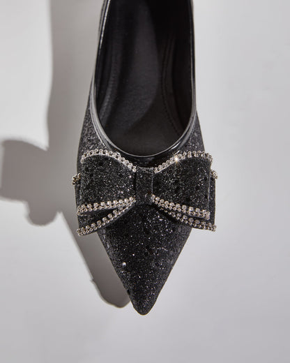 Kia Sparkle Bow Sequin Flats In Black
