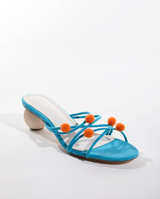 Kiera Velvet Ball Slippers In Blue