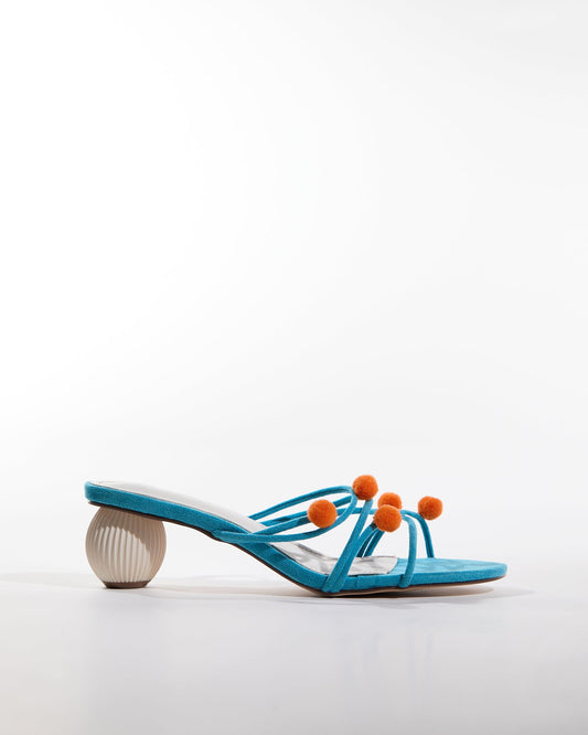 Kiera Velvet Ball Slippers In Blue