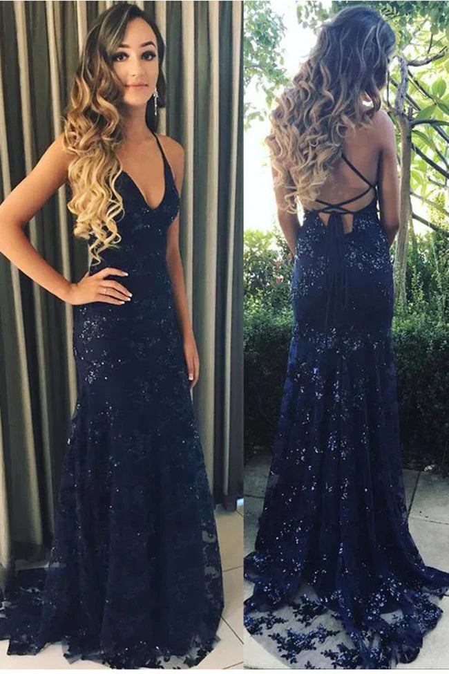 Mermaid Sequins Backless Long Prom Dress