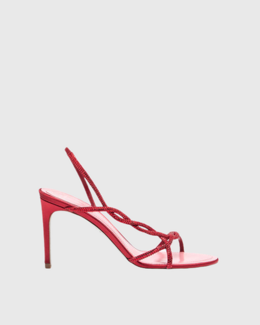 Lana Rhinestone Woven Sandals In Red