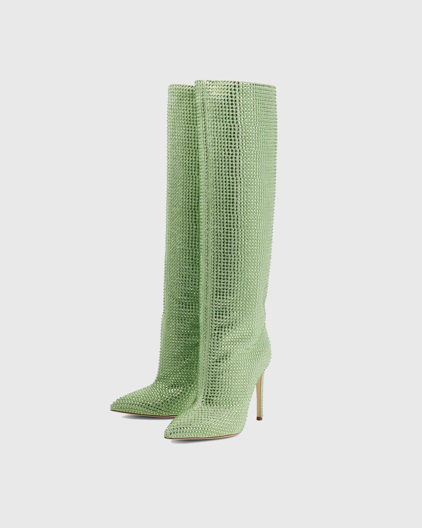 Laurenza Rhinestone Embellished  Leather Knee High Boots In Green
