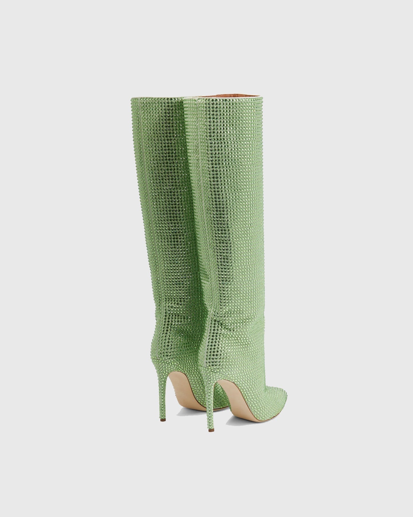 Laurenza Rhinestone Embellished  Leather Knee High Boots In Green