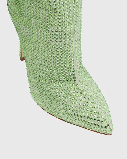 Laurenza Rhinestone Embellished  Leather Knee High Boots In Green