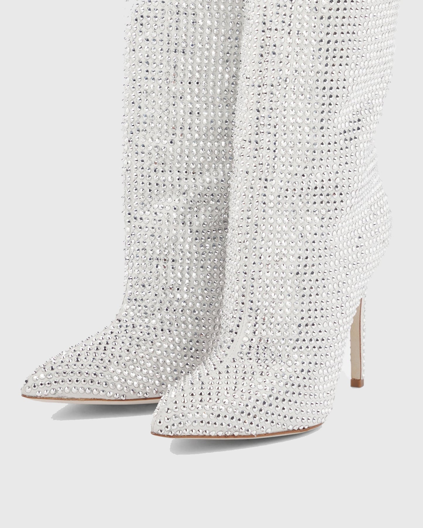 Laurenza Rhinestone Embellished Leather Knee High Boots In Silver