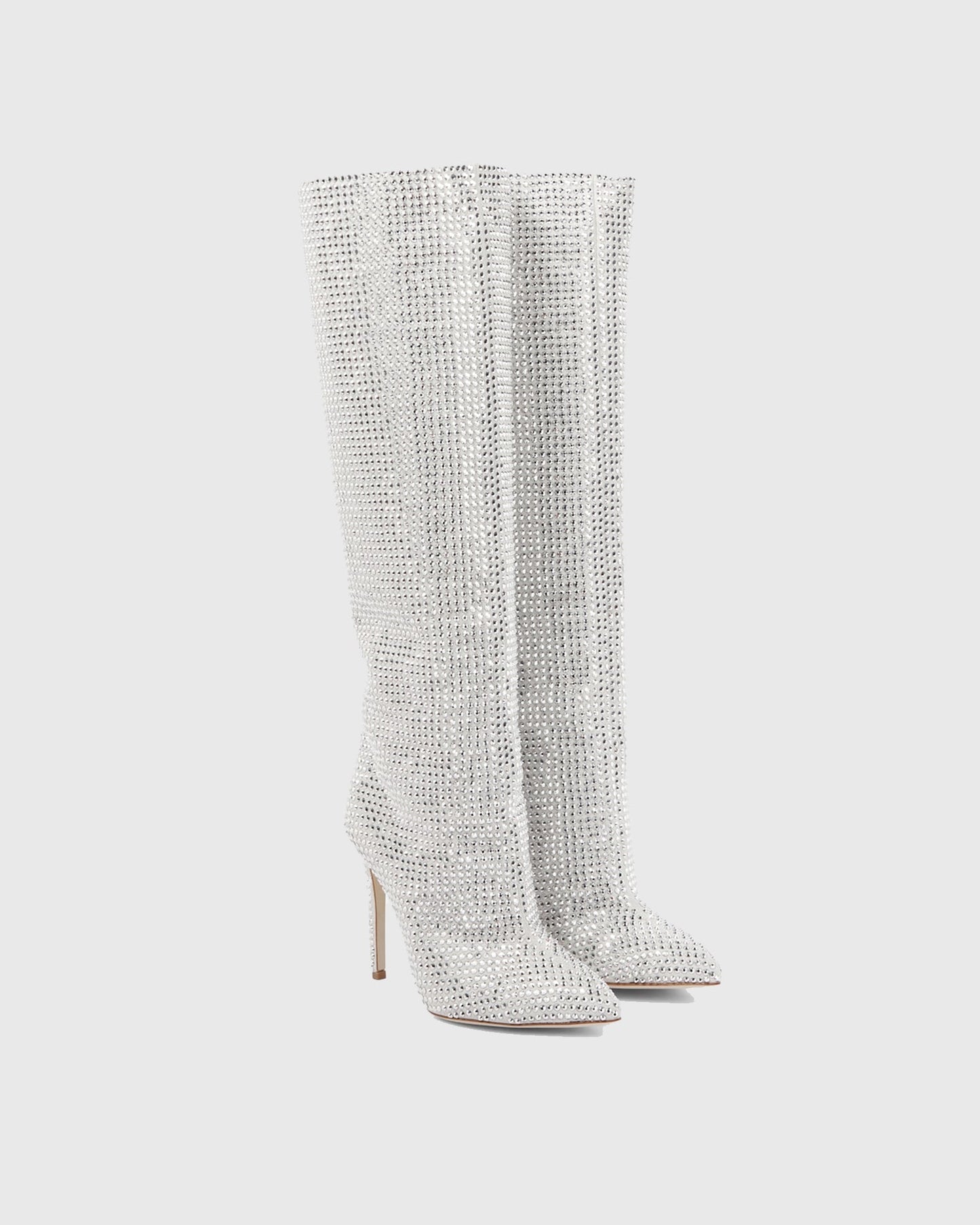 Laurenza Rhinestone Embellished Leather Knee High Boots In Silver