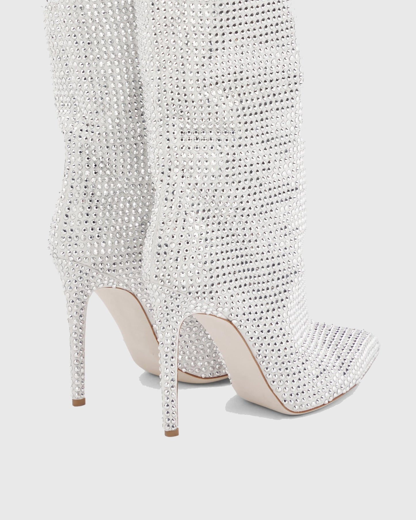 Laurenza Rhinestone Embellished Leather Knee High Boots In Silver