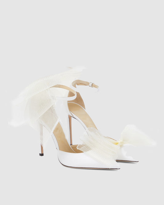 Fabrizia Bow Embellished Strap Pumps In White