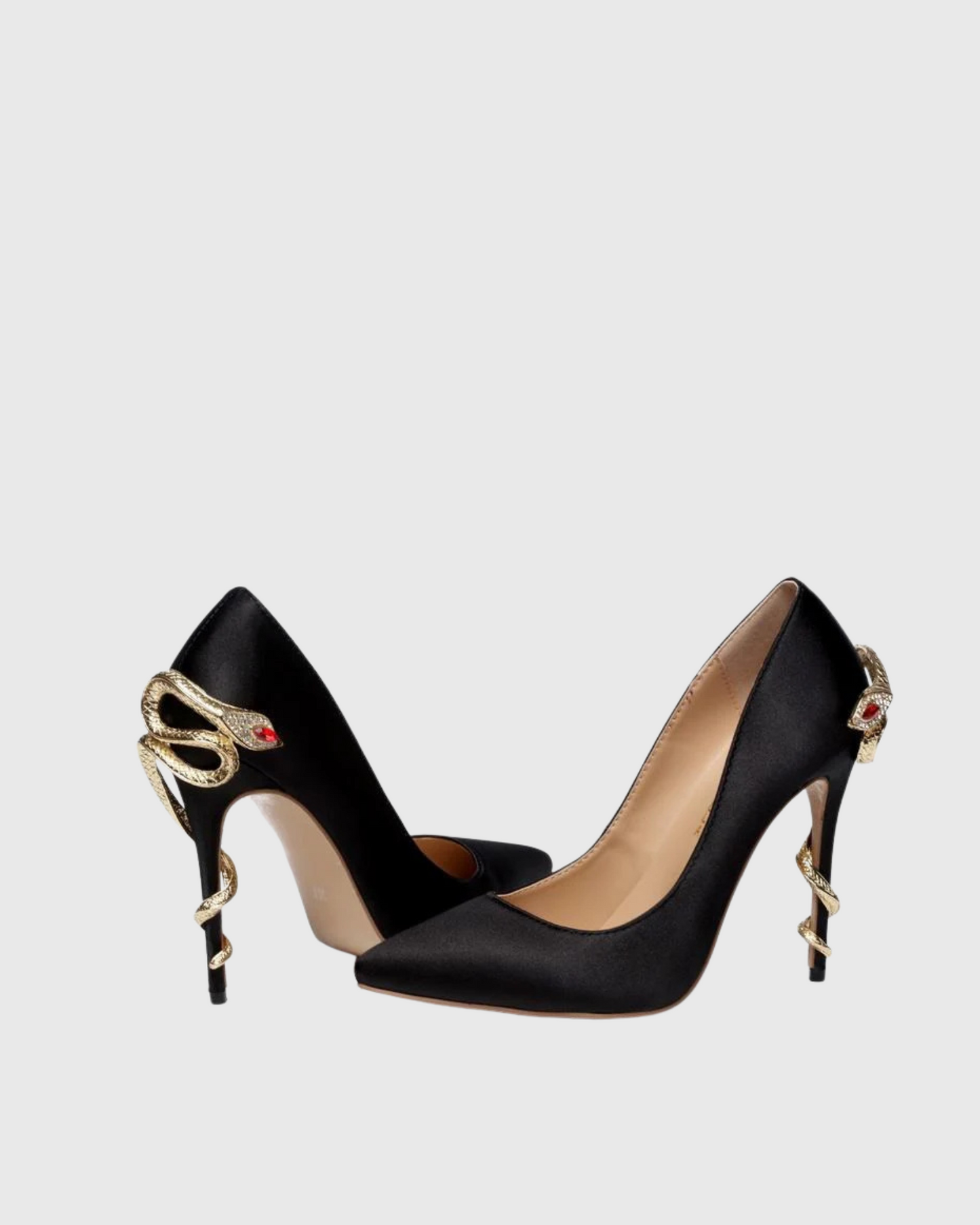 Layla Metal Rhinestone Snake Heels In Black