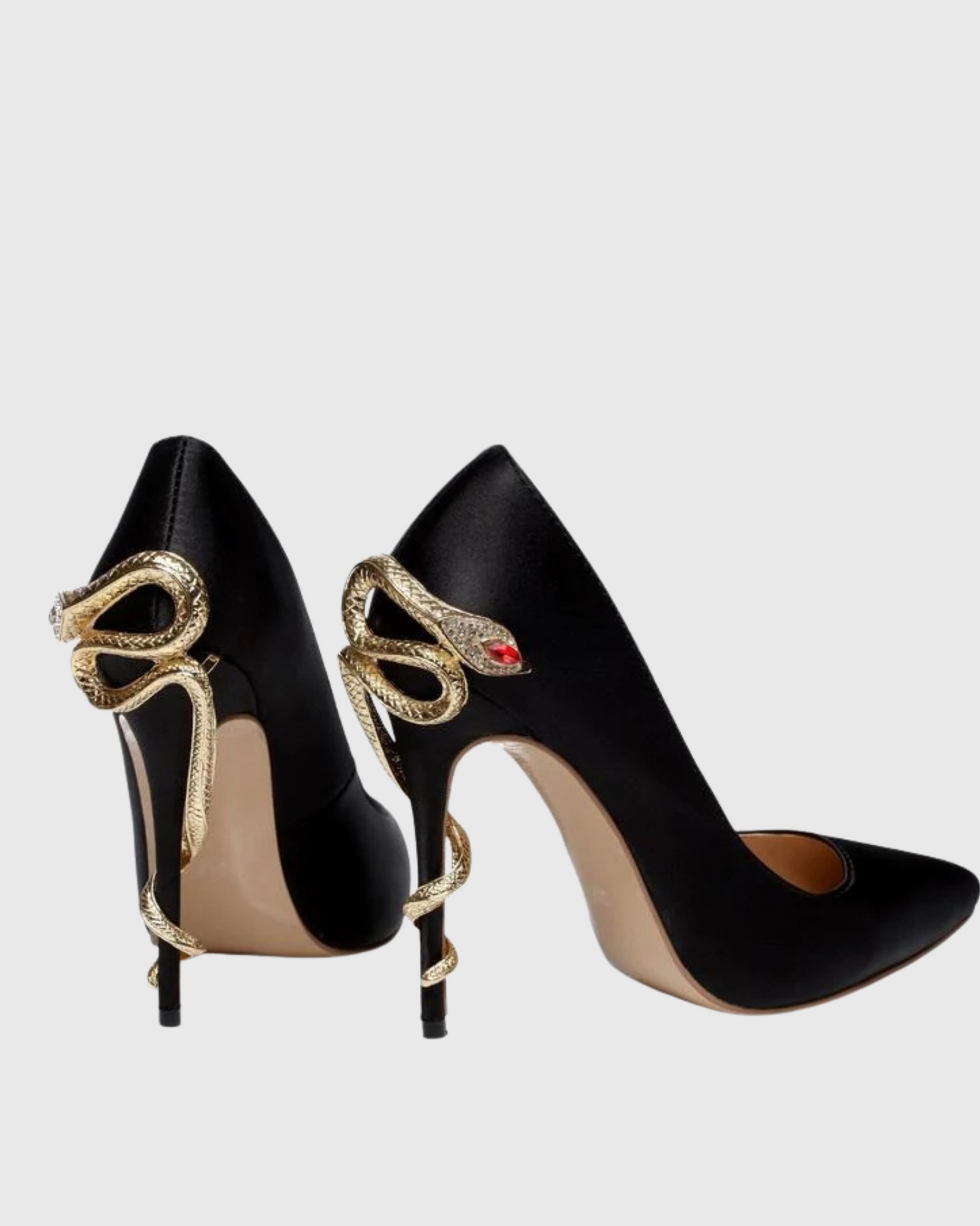 Layla Metal Rhinestone Snake Heels In Black