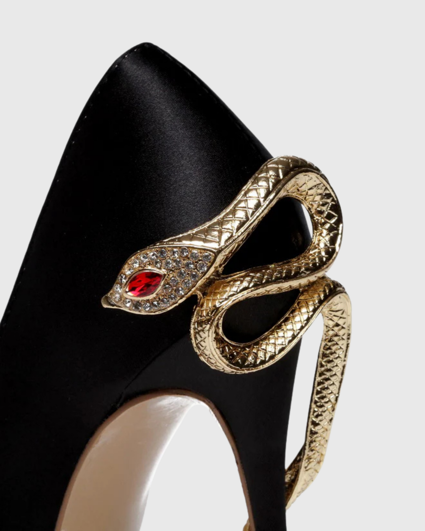 Layla Metal Rhinestone Snake Heels In Black