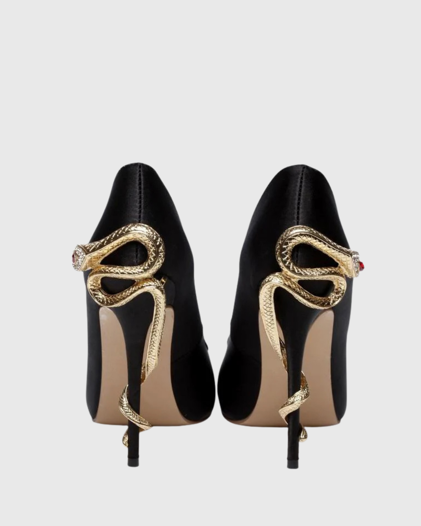 Layla Metal Rhinestone Snake Heels In Black