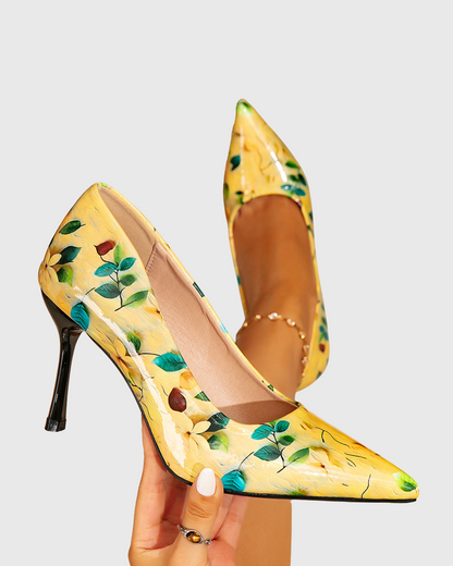 Le Jardin Floral Print Pumps In Custard