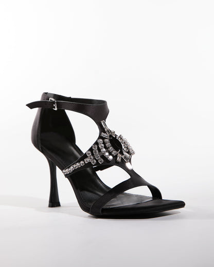 Leila Rhinestone Strap Sandals In Black