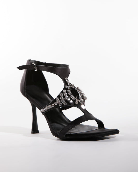 Leila Rhinestone Strap Sandals In Black