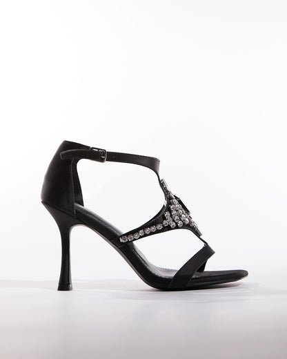 Leila Rhinestone Strap Sandals In Black
