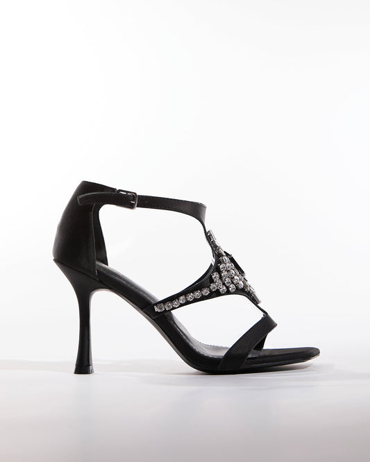 Leila Rhinestone Strap Sandals In Black