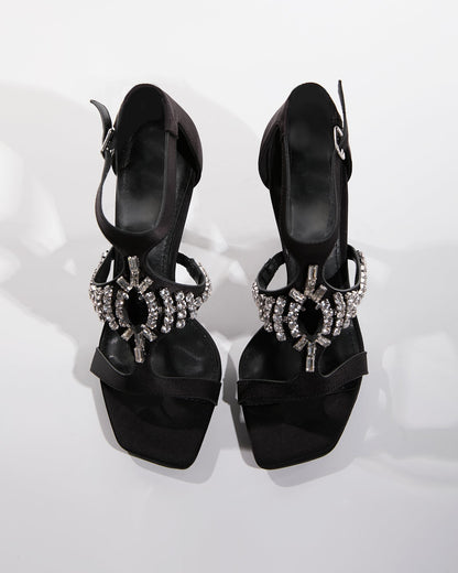 Leila Rhinestone Strap Sandals In Black