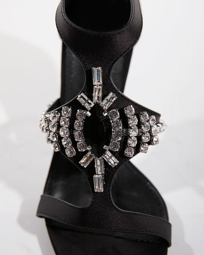 Leila Rhinestone Strap Sandals In Black