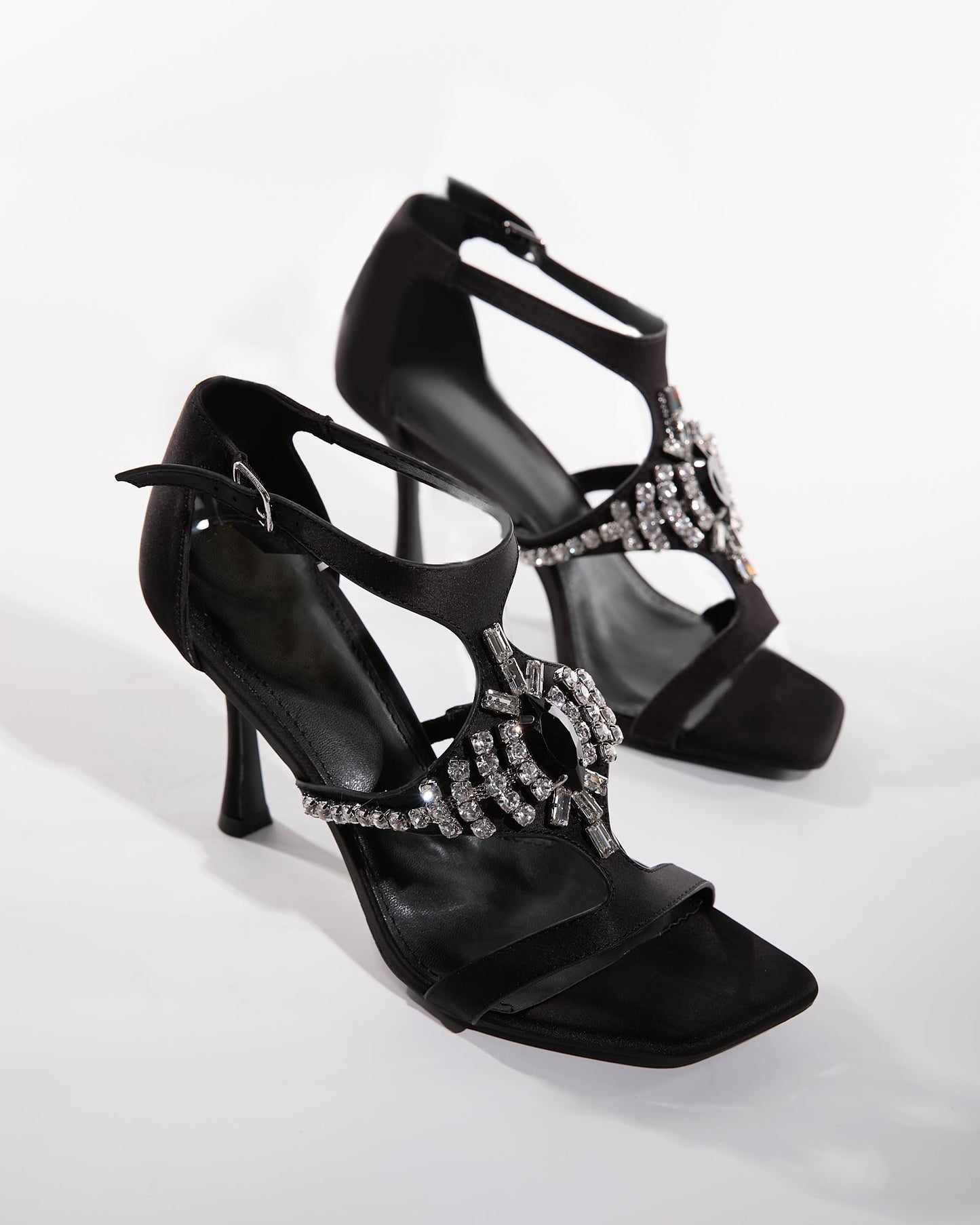 Leila Rhinestone Strap Sandals In Black
