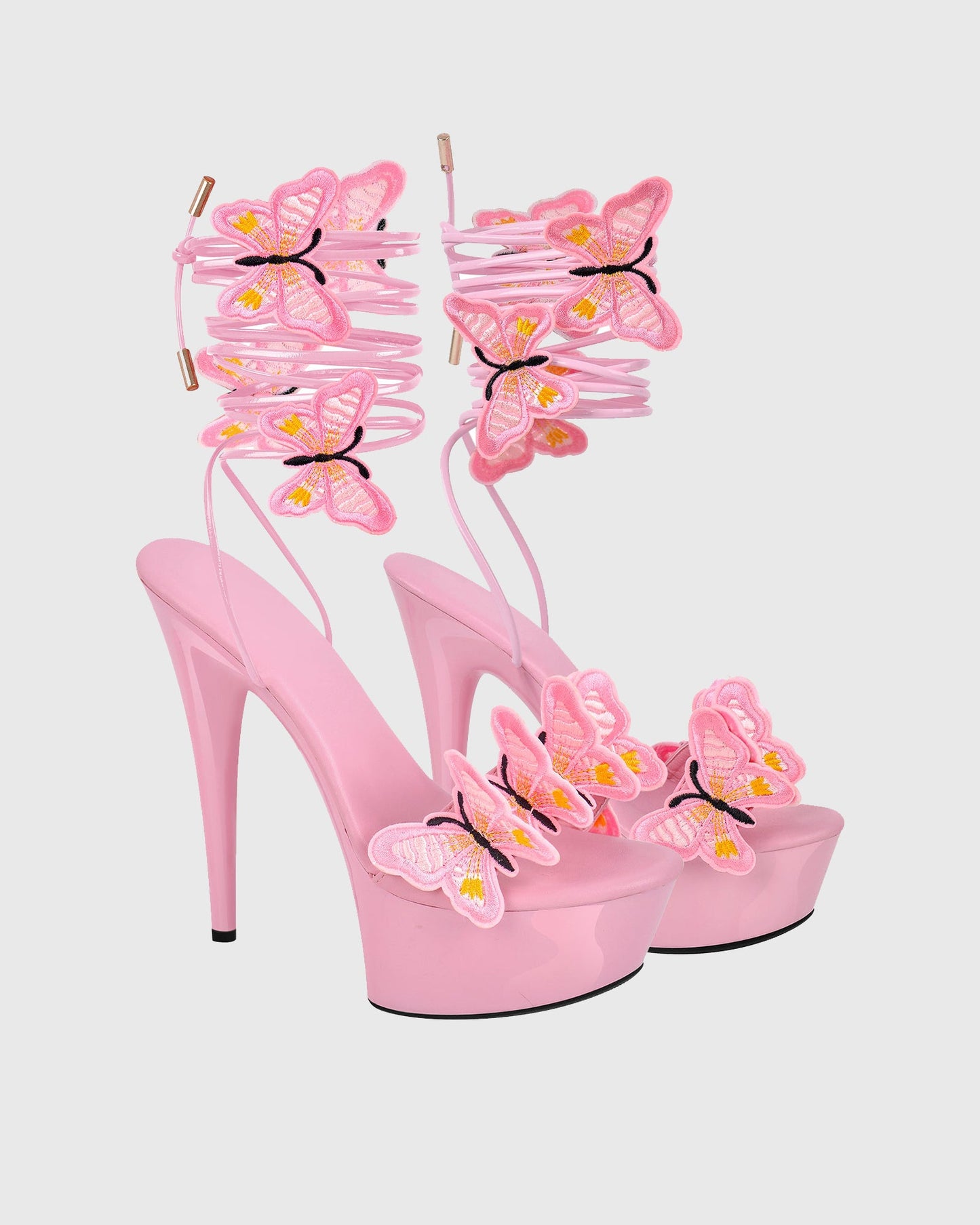 Lelia Bow Embroidery Lace Up Platform Sandals In Pink