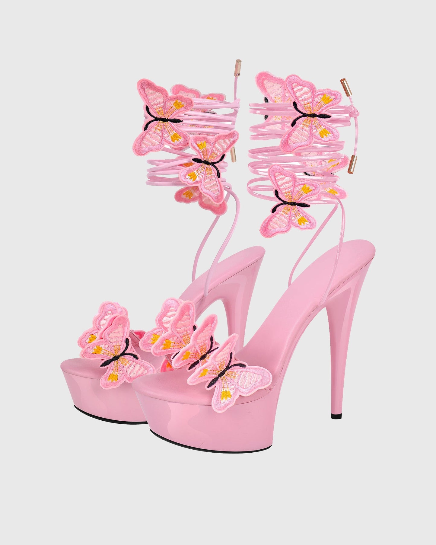 Lelia Bow Embroidery Lace Up Platform Sandals In Pink