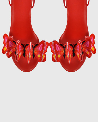 Lelia Bow Embroidery Lace Up Platform Sandals In Red